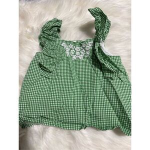 Janie and Jack green white gingham embroidered front top 8